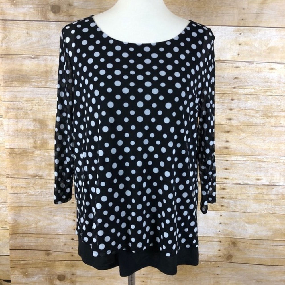 Chico’s Black Polkadot Split Back Blouse Size Medium